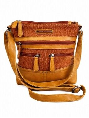 Vtg STONE MOUNTAIN Canvas Faux Leather Three Compartment Carpet Shoulder Bag